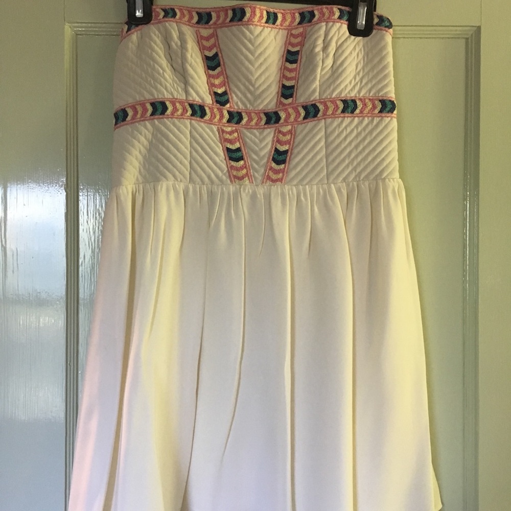 Parker silk strapless mini dress.
